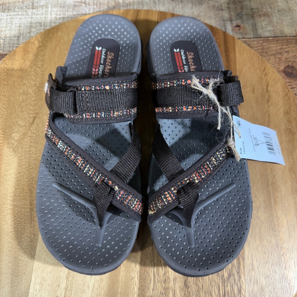 Skechers Sandals Women 8 Brown Slide Reggae Stockholm Strappy Thong Hiking - Picture 8 of 9